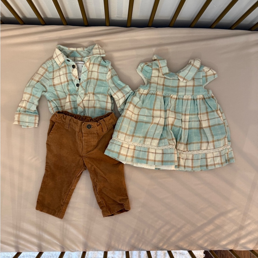 Plaid Baby Outfit Set with Dress and Pants